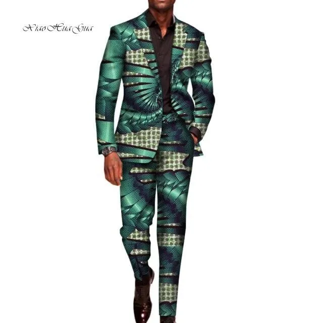 2 Pieces Set for Men Traditional Africa Clothing Pants Suits Men Party Long Sleeve Blazer Suits Plus Size African Outfits WYN602