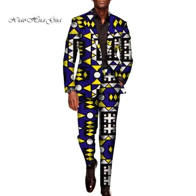 2 Pieces Set for Men Traditional Africa Clothing Pants Suits Men Party Long Sleeve Blazer Suits Plus Size African Outfits WYN602