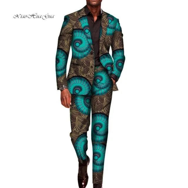 2 Pieces Set for Men Traditional Africa Clothing Pants Suits Men Party Long Sleeve Blazer Suits Plus Size African Outfits WYN602