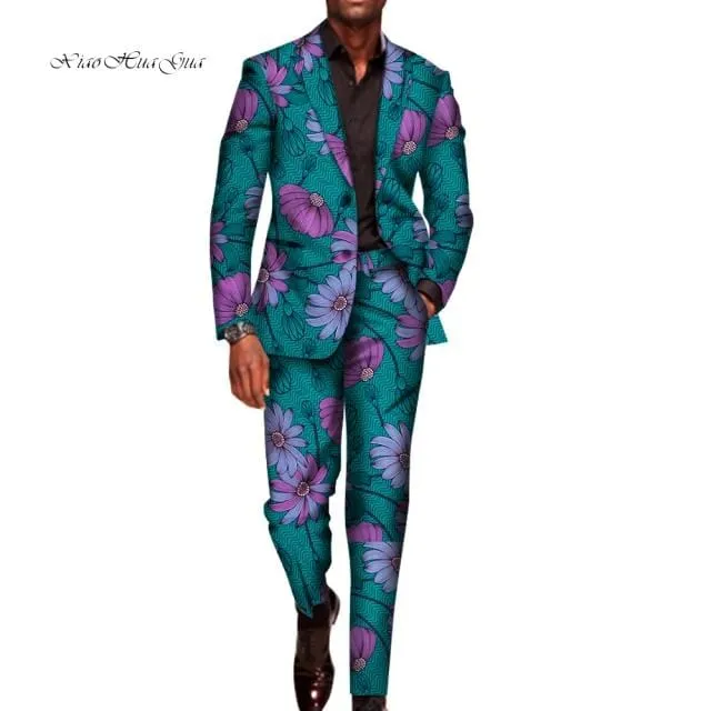 2 Pieces Set for Men Traditional Africa Clothing Pants Suits Men Party Long Sleeve Blazer Suits Plus Size African Outfits WYN602