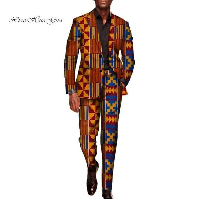 2 Pieces Set for Men Traditional Africa Clothing Pants Suits Men Party Long Sleeve Blazer Suits Plus Size African Outfits WYN602