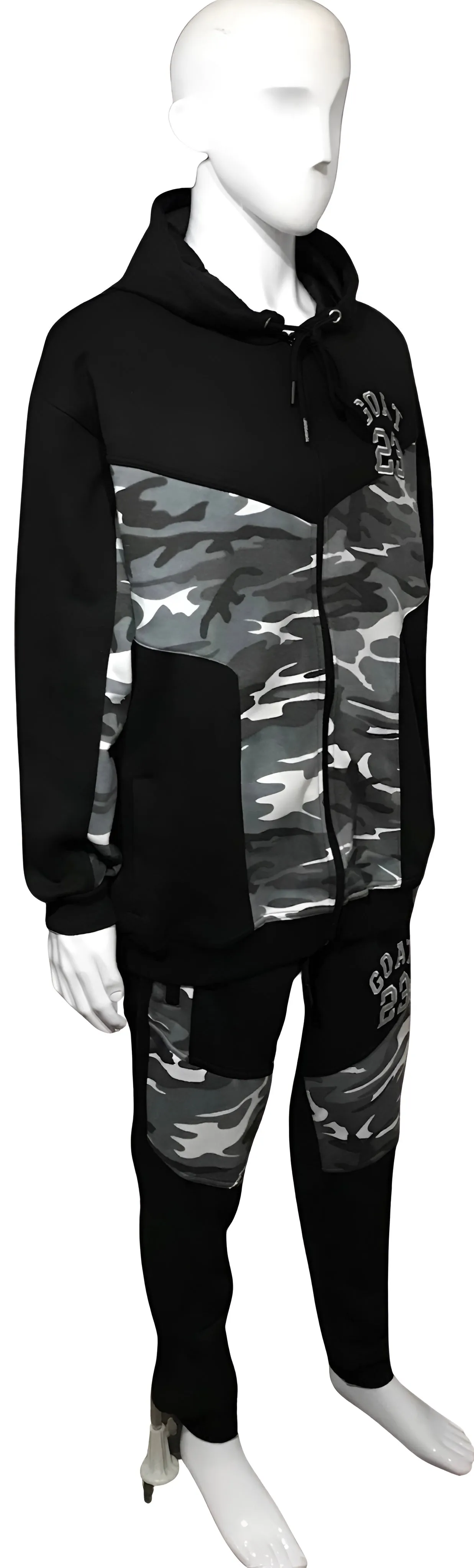 ^23 GOAT^ (GREY-CAMO) LUXURY HOODED ZIP UP SWEATSUITS