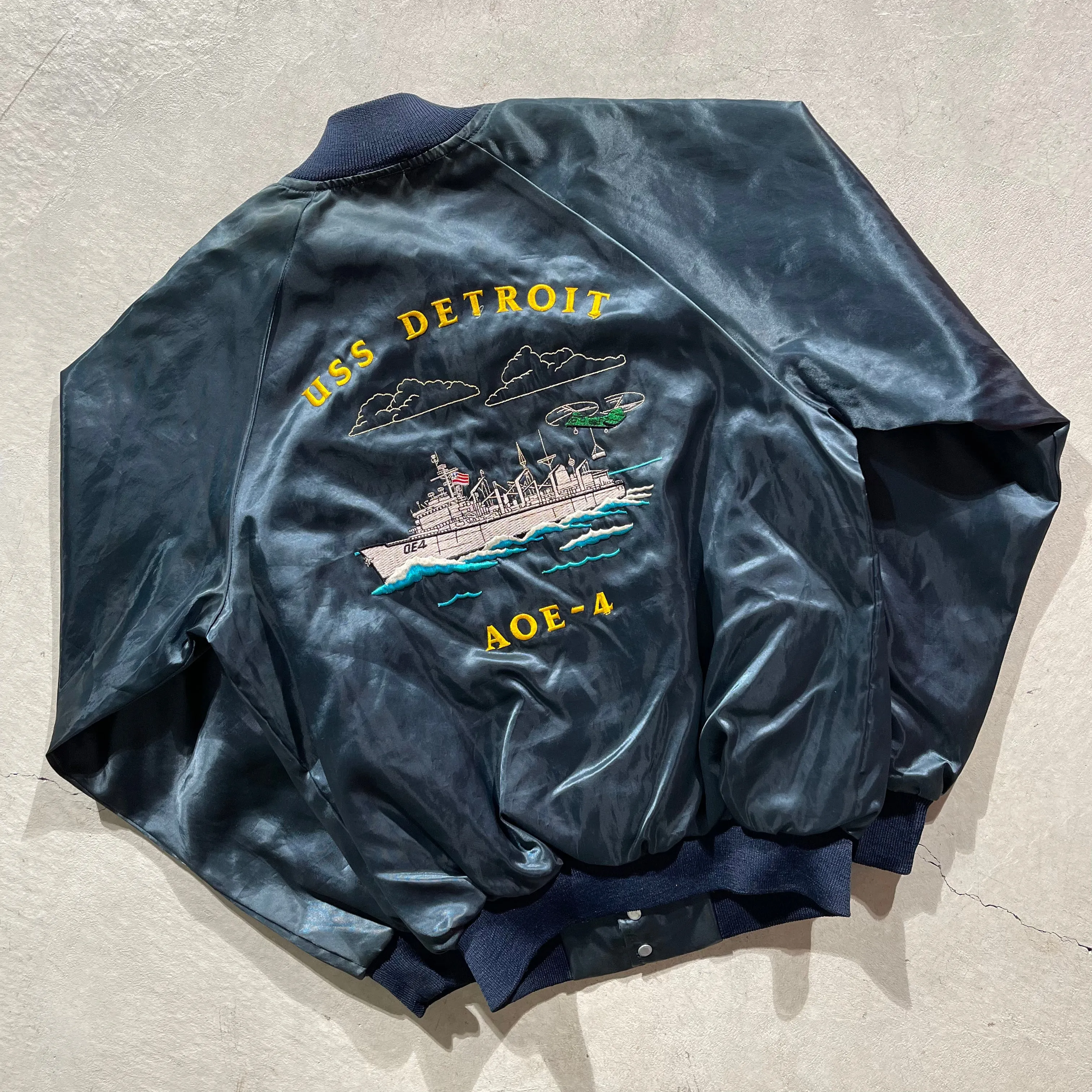 80s USS Detroit Satin Bomber Jacket- M