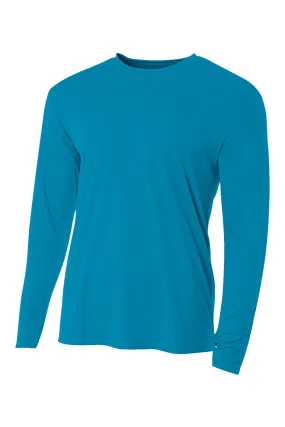 A4 Mens Performance Moisture Wicking Long Sleeve Crewneck T-Shirt - Electric Blue