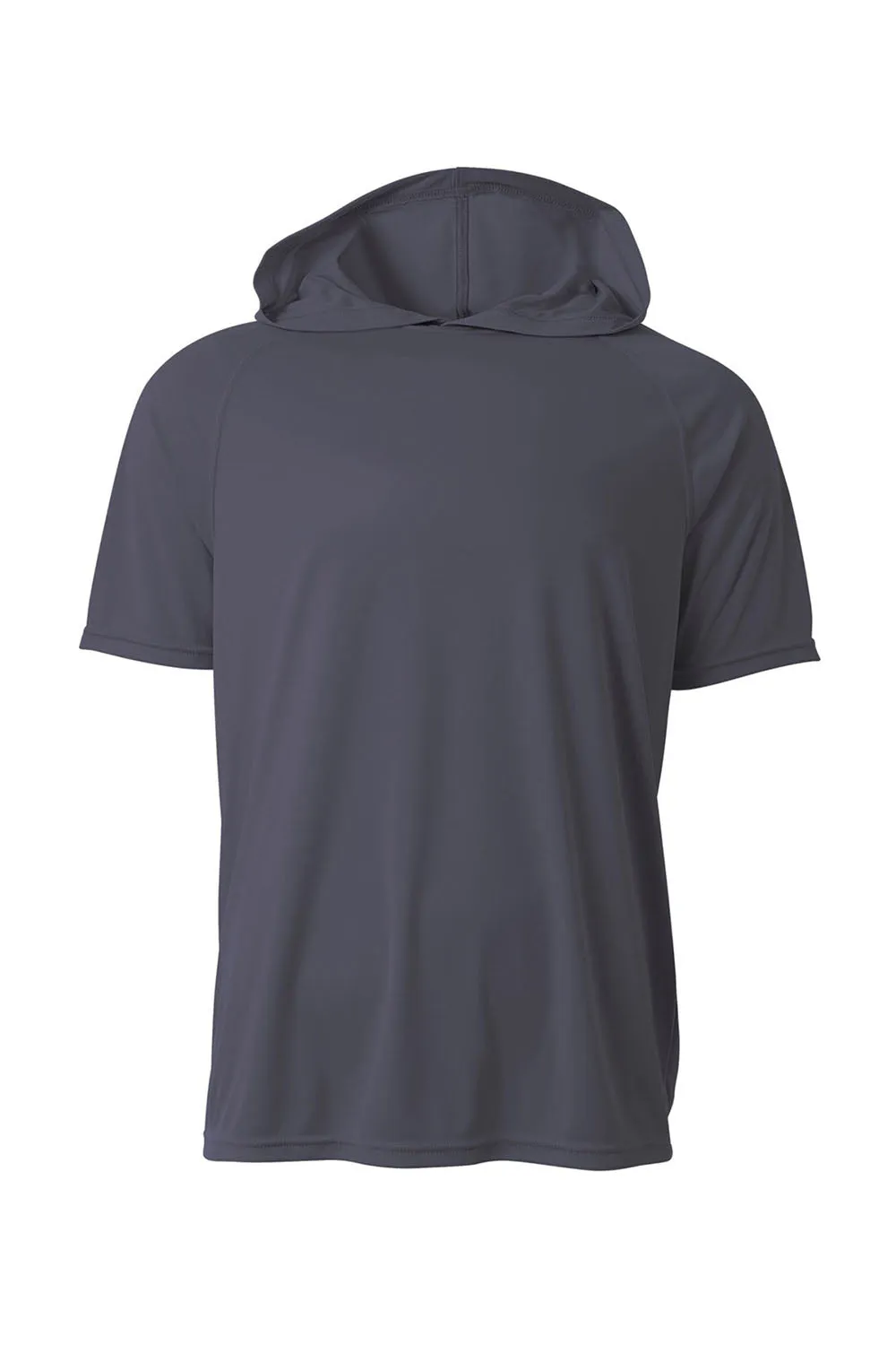 A4 Mens Performance Moisture Wicking Short Sleeve Hooded T-Shirt Hoodie - Graphite Grey