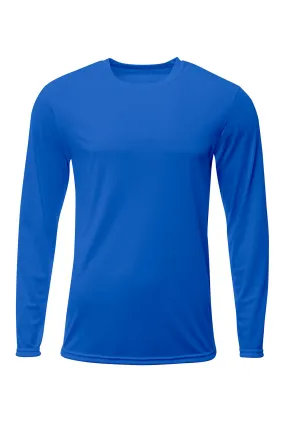 A4 Mens Sprint Moisture Wicking Long Sleeve Crewneck T-Shirt - Royal Blue