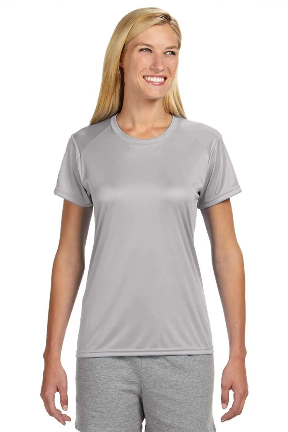 A4 Womens Performance Moisture Wicking Short Sleeve Crewneck T-Shirt - Silver Grey