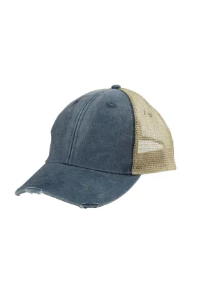 Adams Mens Distressed Ollie Adjustable Trucker Hat - Navy Blue/Tan