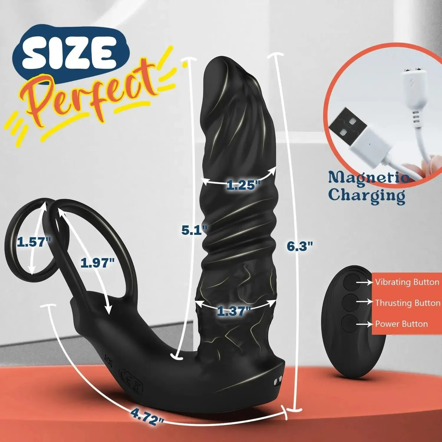 APP Control Thrusting Dildo Butt Plug - Remoter Realistic Dildo Vibrator Cock Ring Sex Toy