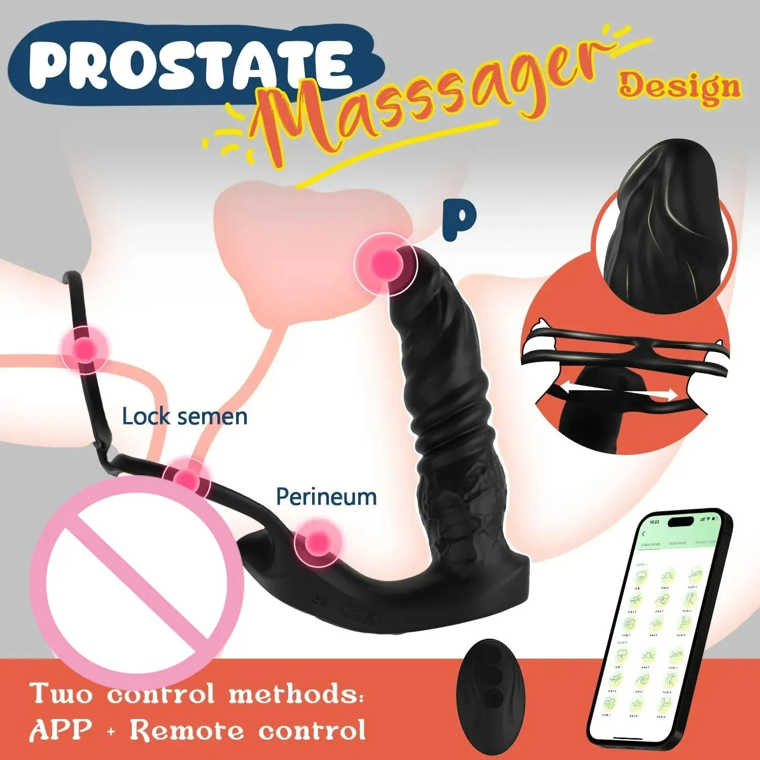 APP Control Thrusting Dildo Butt Plug - Remoter Realistic Dildo Vibrator Cock Ring Sex Toy