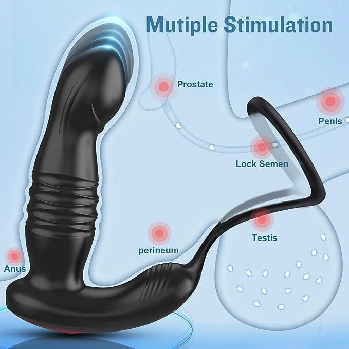 APP Control Vibrating Cock Ring Thrusting Dildo Anal Vibrator - Remoter Control Male Sex Toys