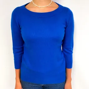 Azure Blue 3/4 Sleeve Cashmere Crew Neck Jumper Small