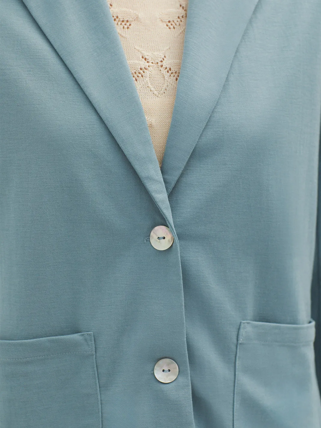 Basic Linen Jacket - Blue Aquan Green