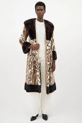 Beige Fur Patterned Belted Coat