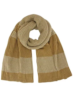 Beige Striped Chunky Knit Oblong Unisex Winter Scarf