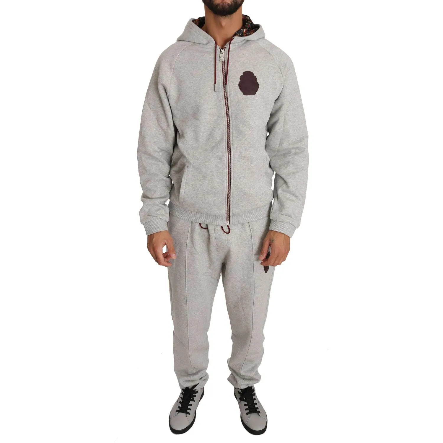 Billionaire Italian Couture Elegant Gray Hooded Sweatsuit Ensemble