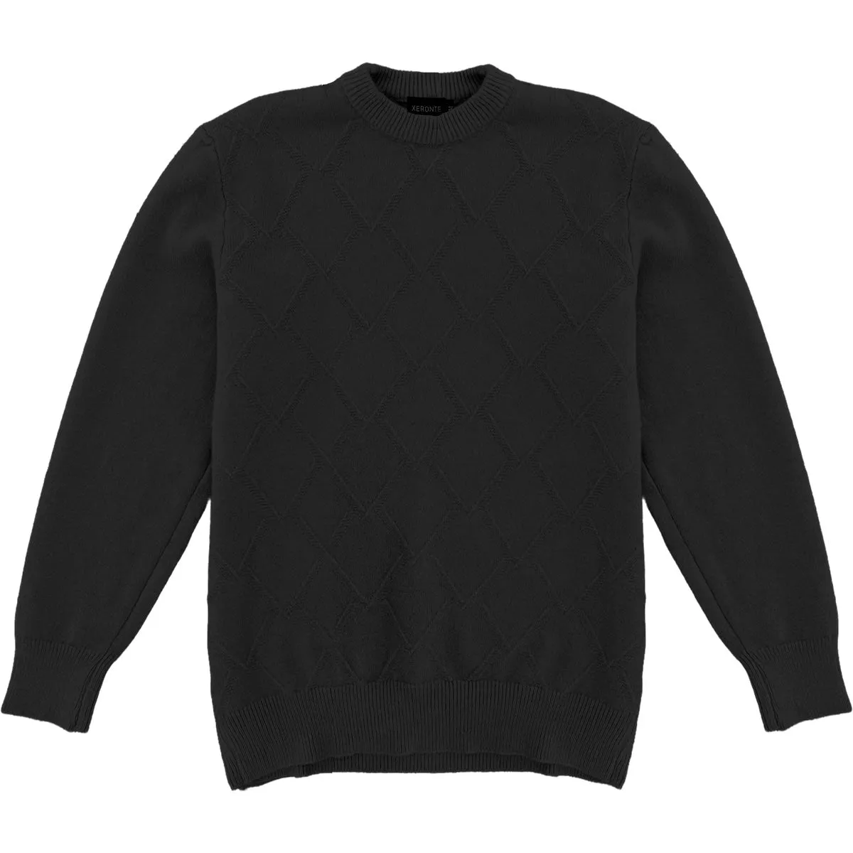 Black Mens Knit Diamond Pattern Crew Neck Sweater