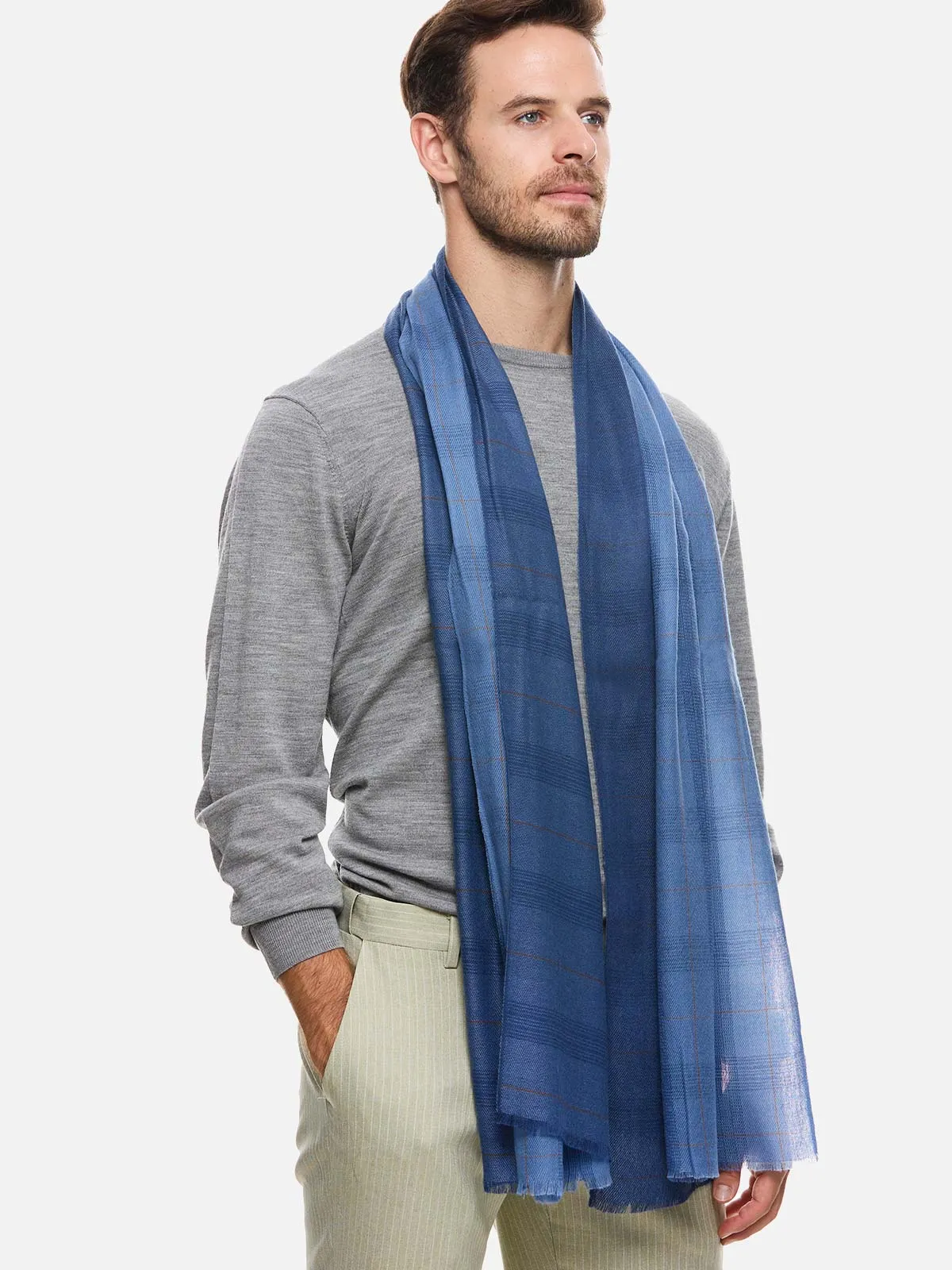 Blue Check Mens Cashmere Scarf