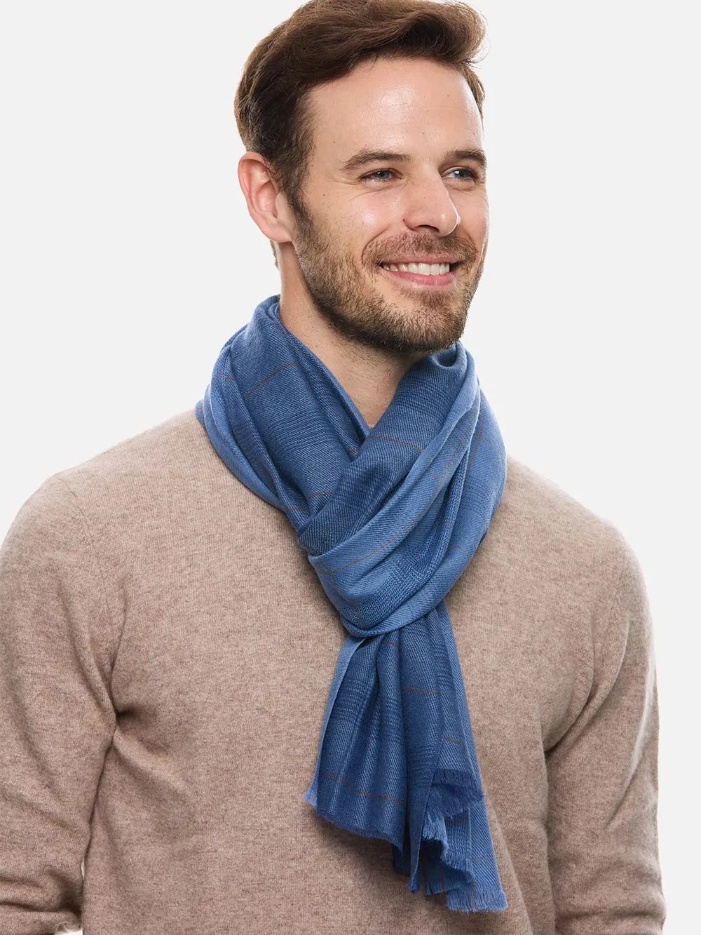 Blue Check Mens Cashmere Scarf