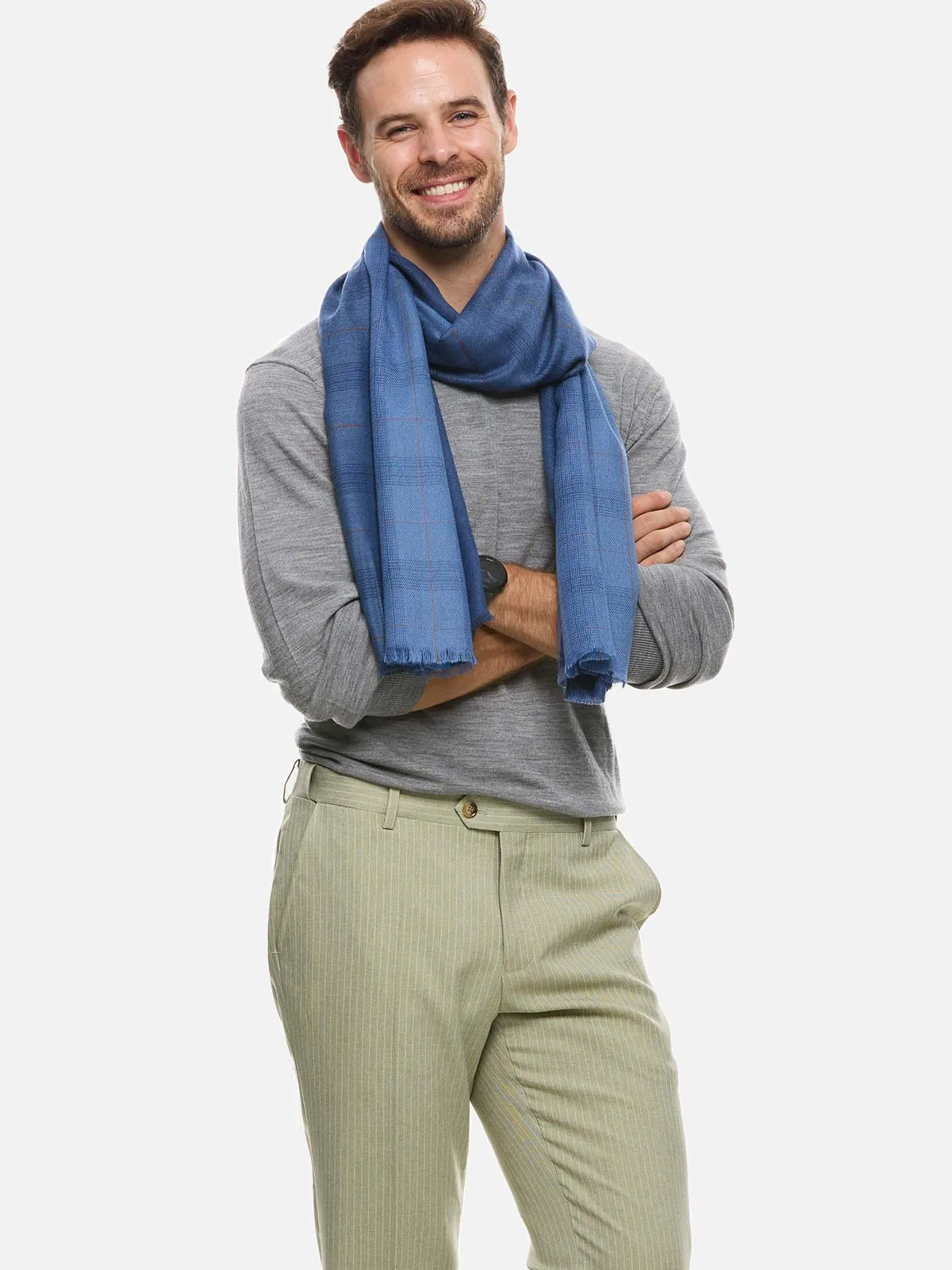 Blue Check Mens Cashmere Scarf