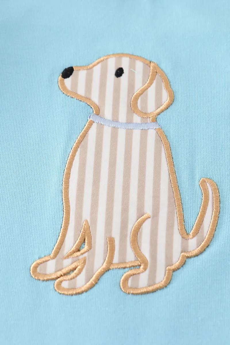 Blue puppy applique boy romper