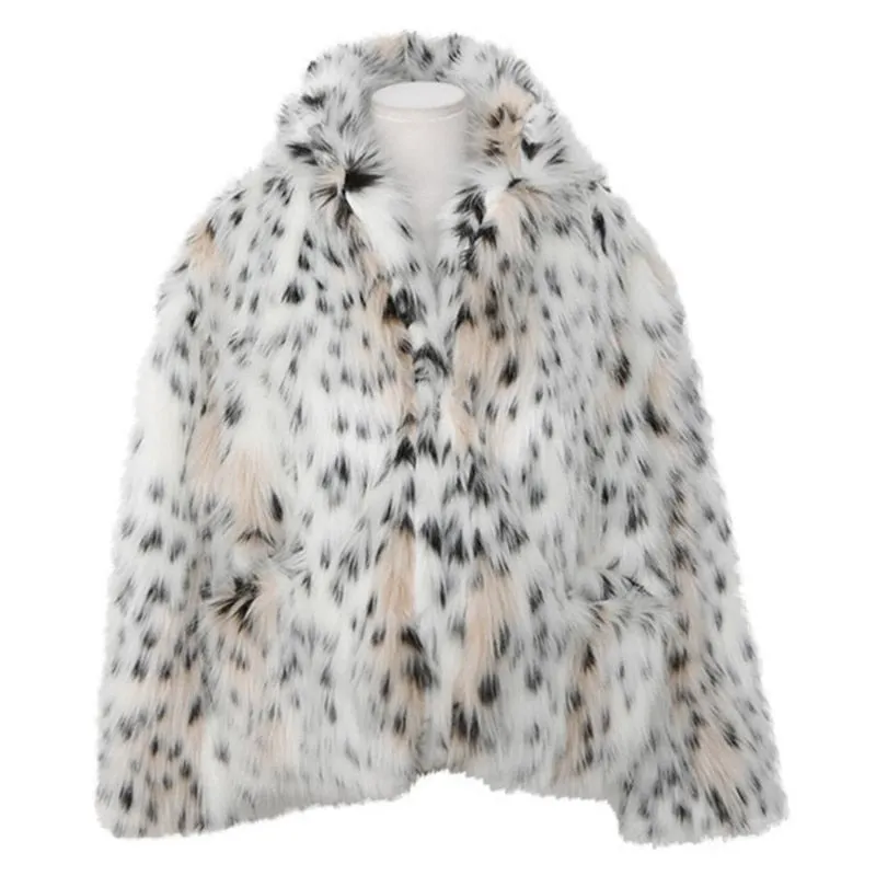 Boho Winter Coat, Fur Coat, Faux Fox Fur, Leopard Short White