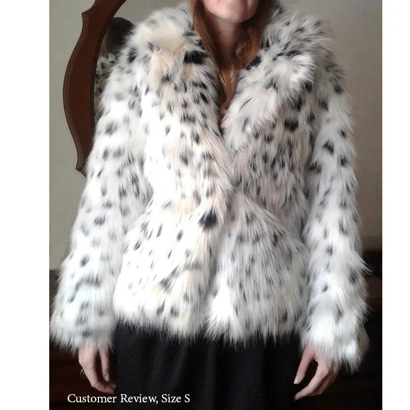 Boho Winter Coat, Fur Coat, Faux Fox Fur, Leopard Short White