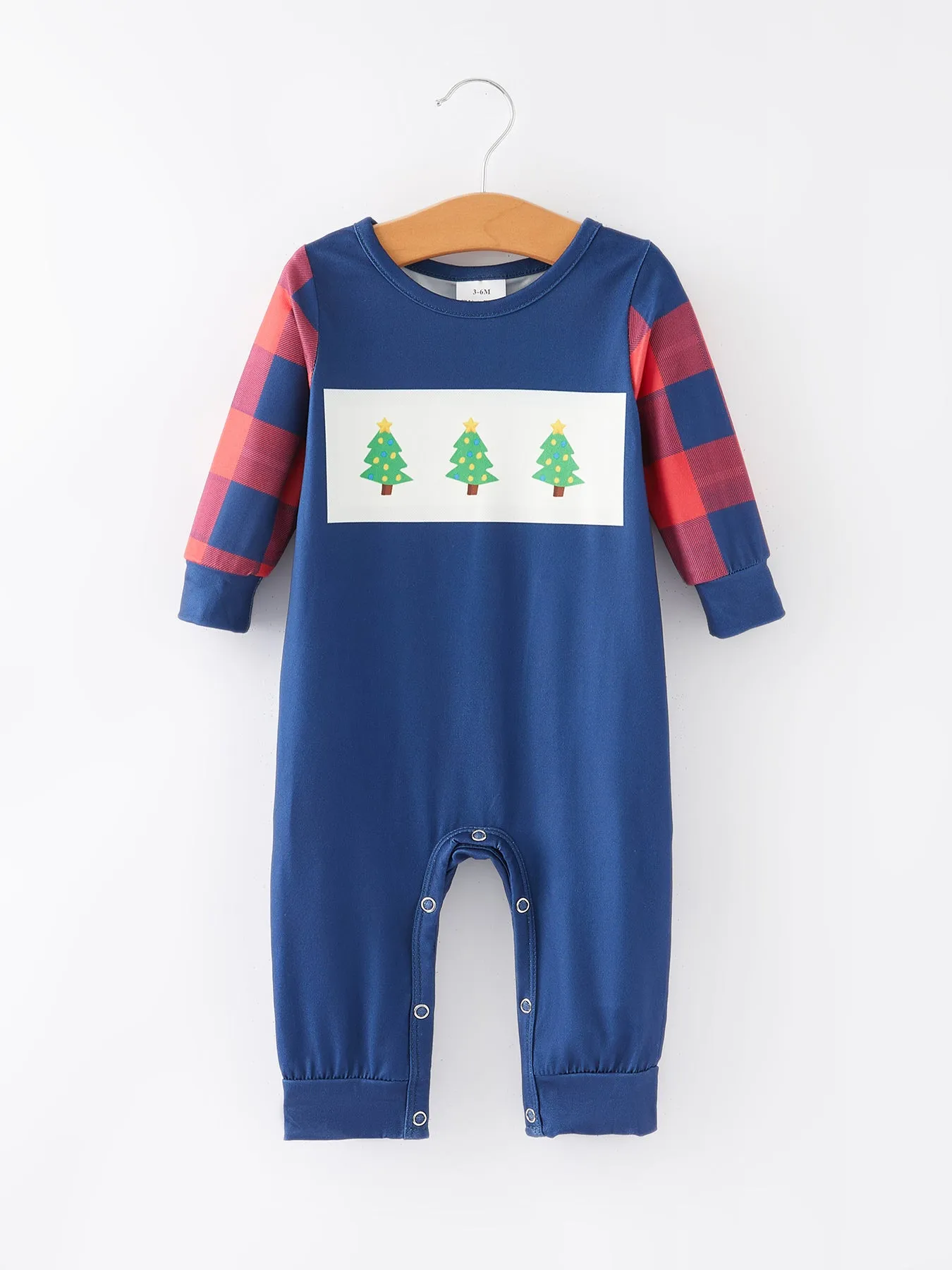 Boys Christmas Tree Smocking Embroidered Romper