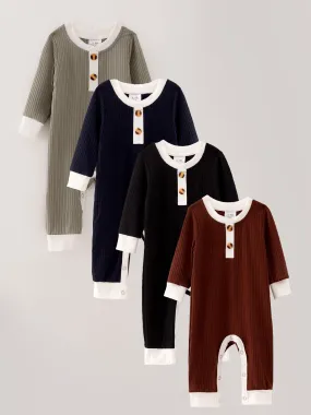 Boys Of 4 Pcs In One Package Solid Color Romper