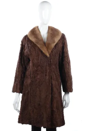 Brown vintage lamb skin coat with a  mink collar UK14