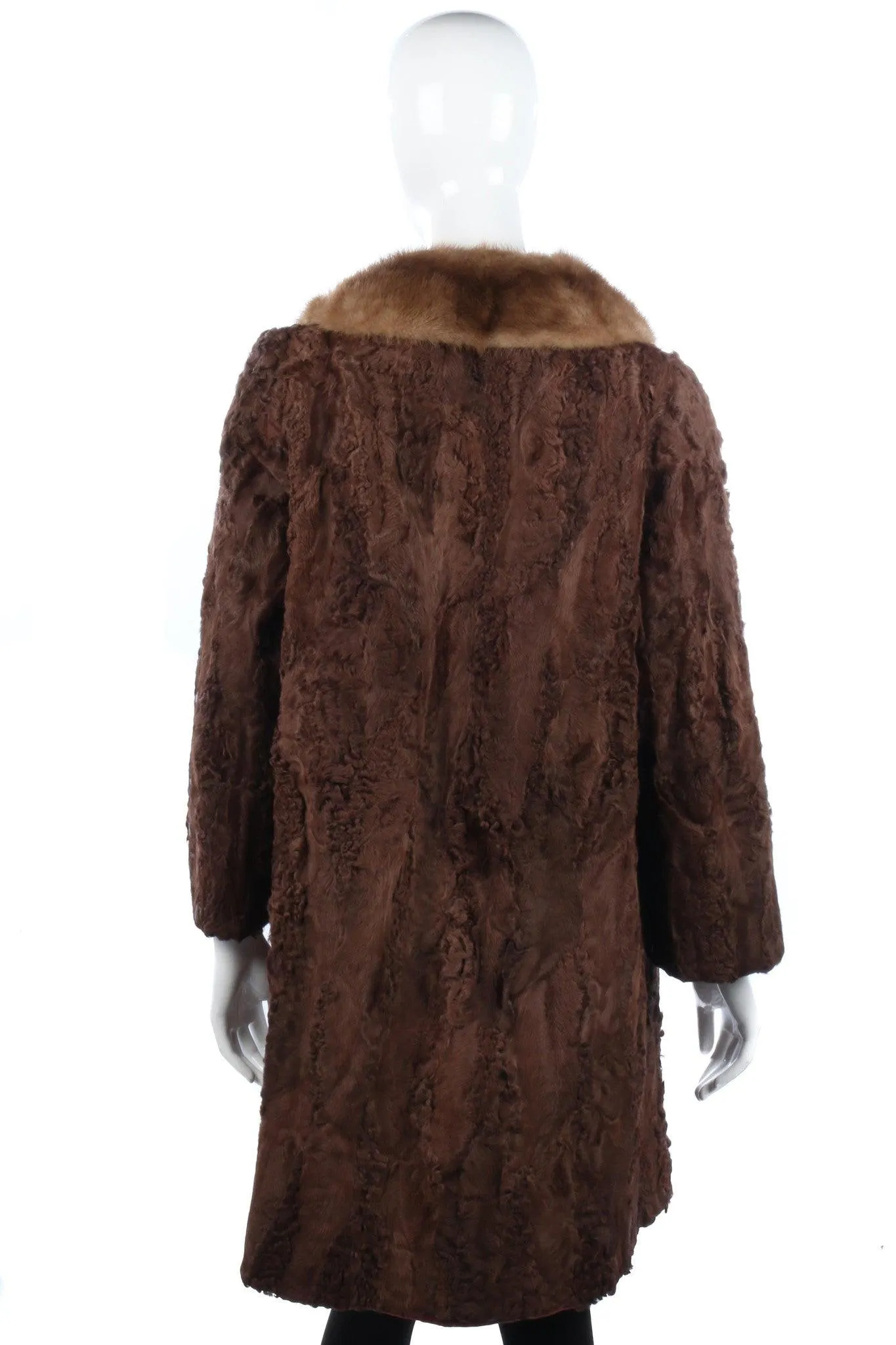 Brown vintage lamb skin coat with a  mink collar UK14