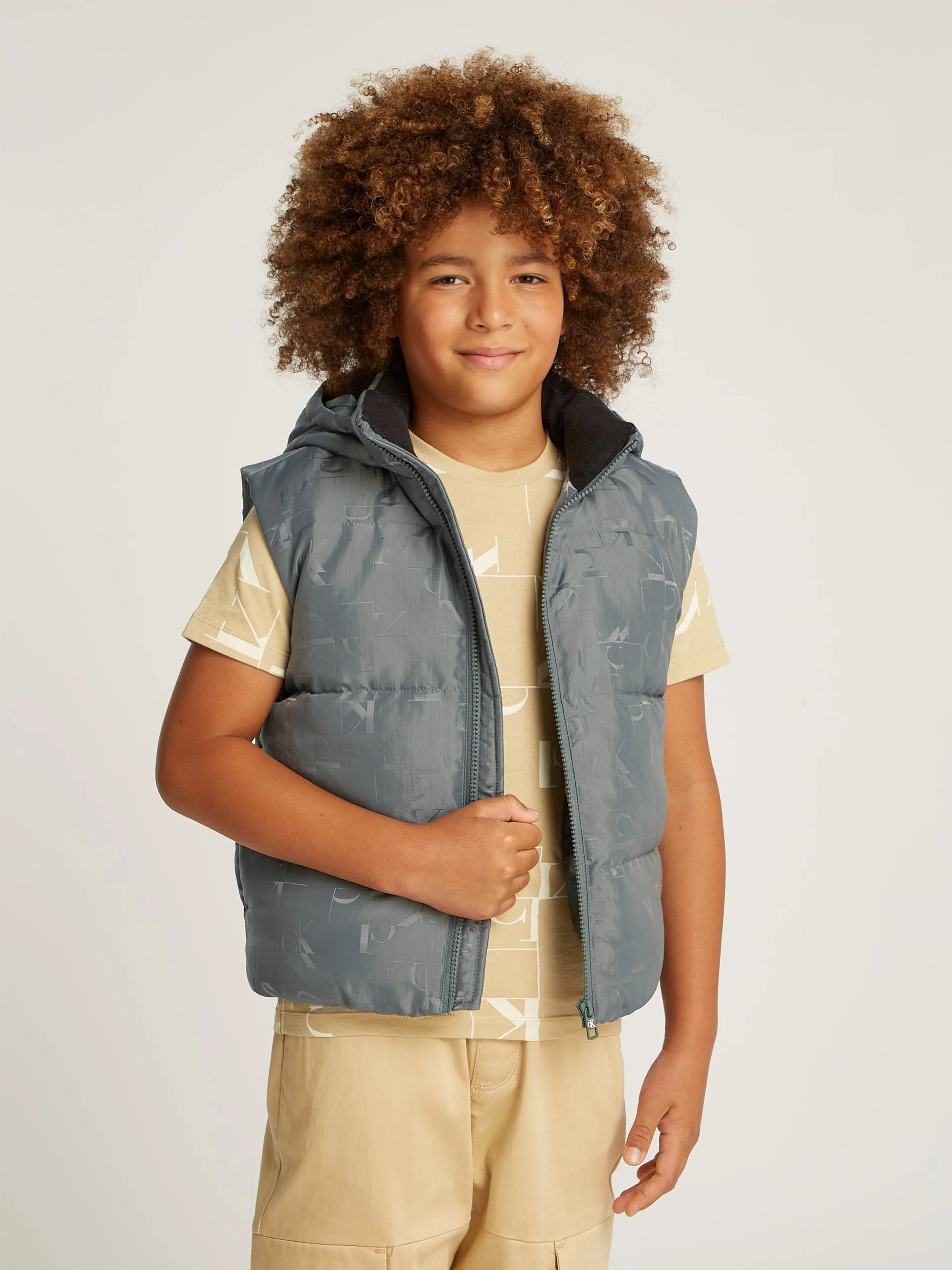 Calvin Klein Boys City Grid Jacquard Gilet in Grey