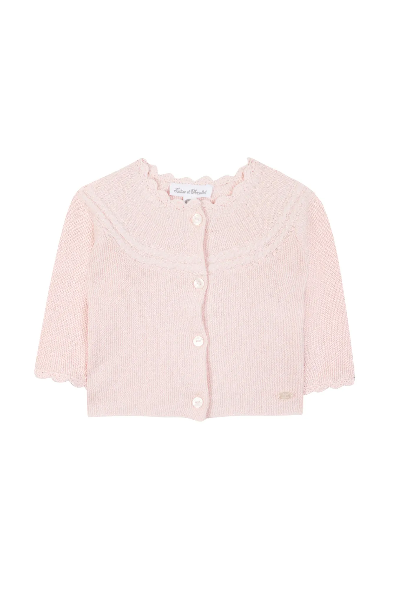 Cardigan - Rose pâle col festonné