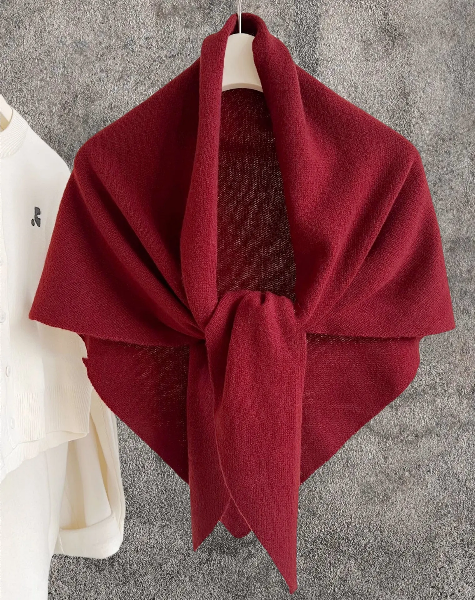 Cashmere-Blend Knit Triangle Shawl/Scarf with Cross-Front Design