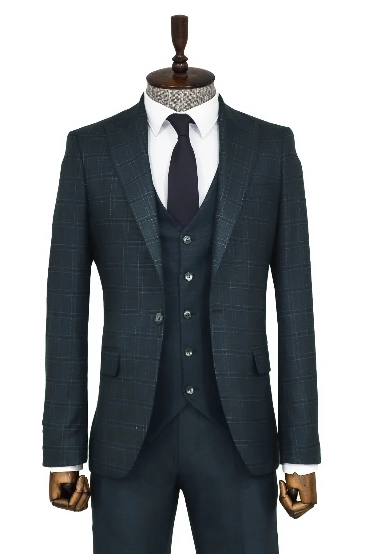 Checked Slim Fit Green Men Suit - Wessi