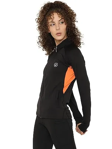 CHKOKKO Women Sports Zipper Stylish Jacket BlackOrange XL