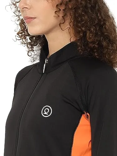 CHKOKKO Women Sports Zipper Stylish Jacket BlackOrange XL