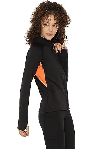 CHKOKKO Women Sports Zipper Stylish Jacket BlackOrange XL