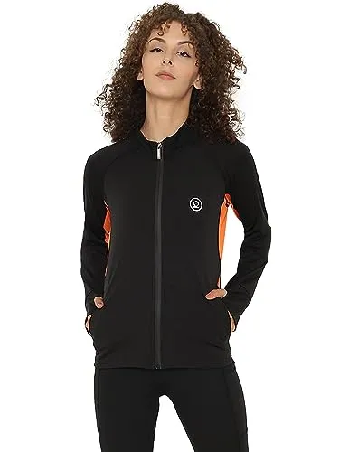 CHKOKKO Women Sports Zipper Stylish Jacket BlackOrange XL