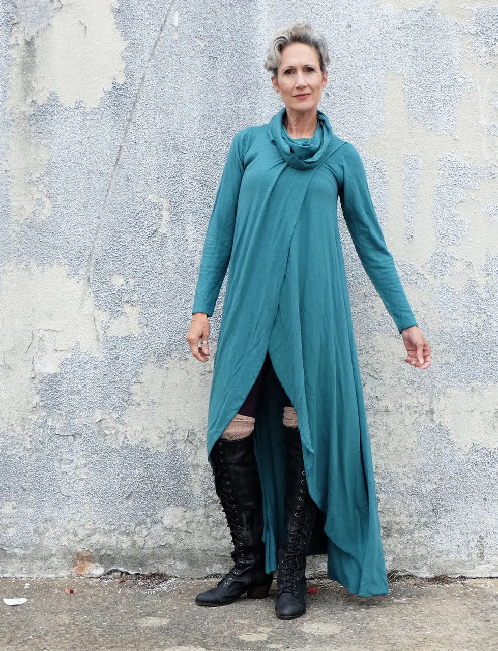 Chunky Cowl Petal Front Long Dress