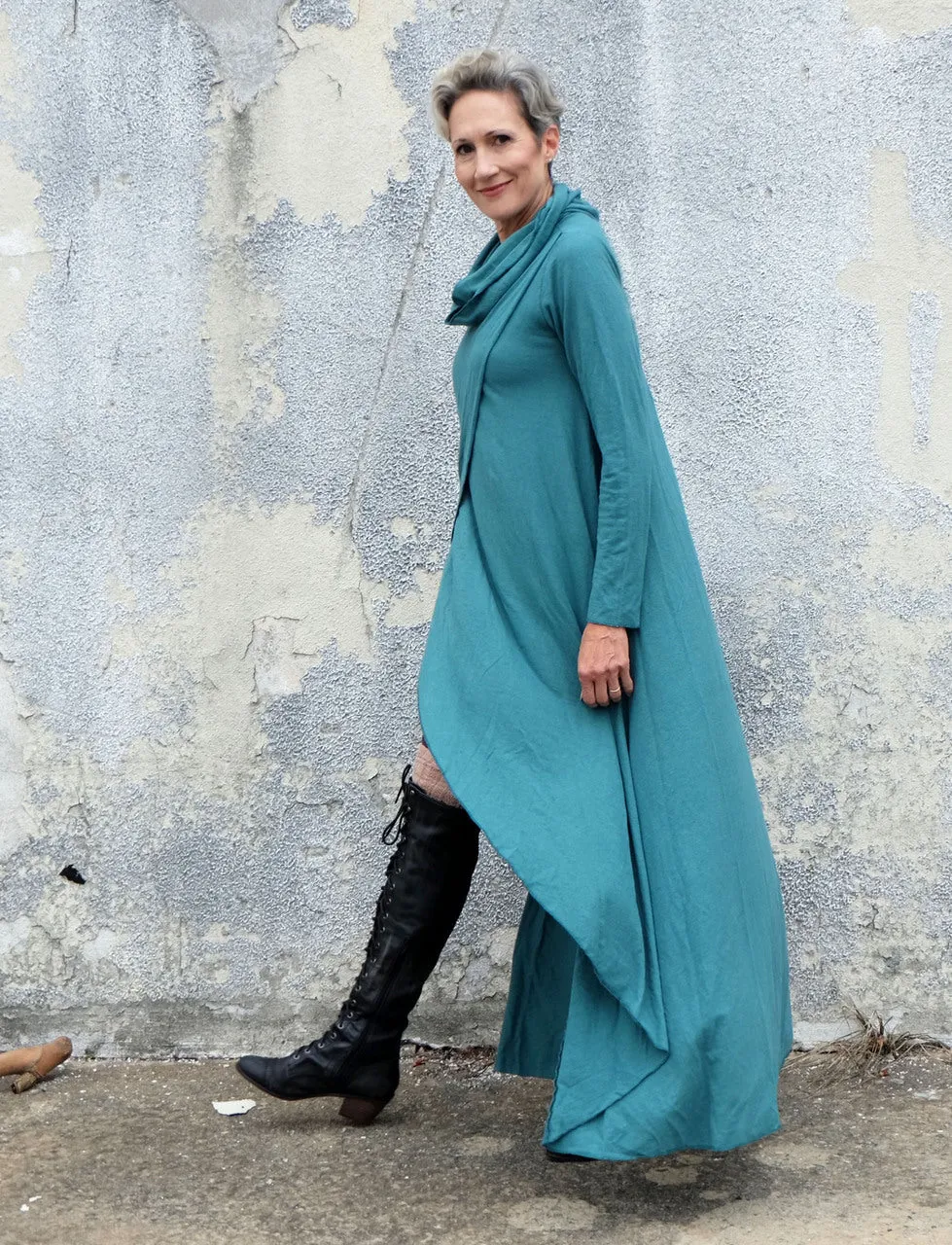 Chunky Cowl Petal Front Long Dress