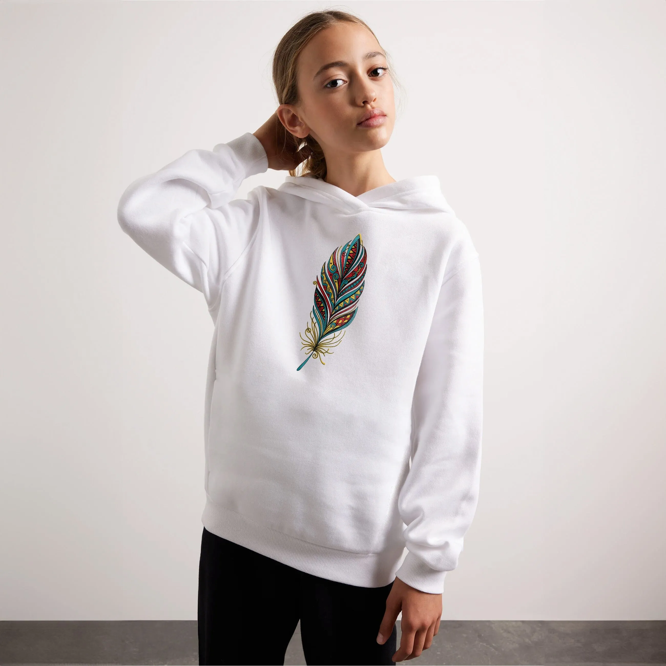 Code Girl's Feather Printed Fleece Pullover Hoodie