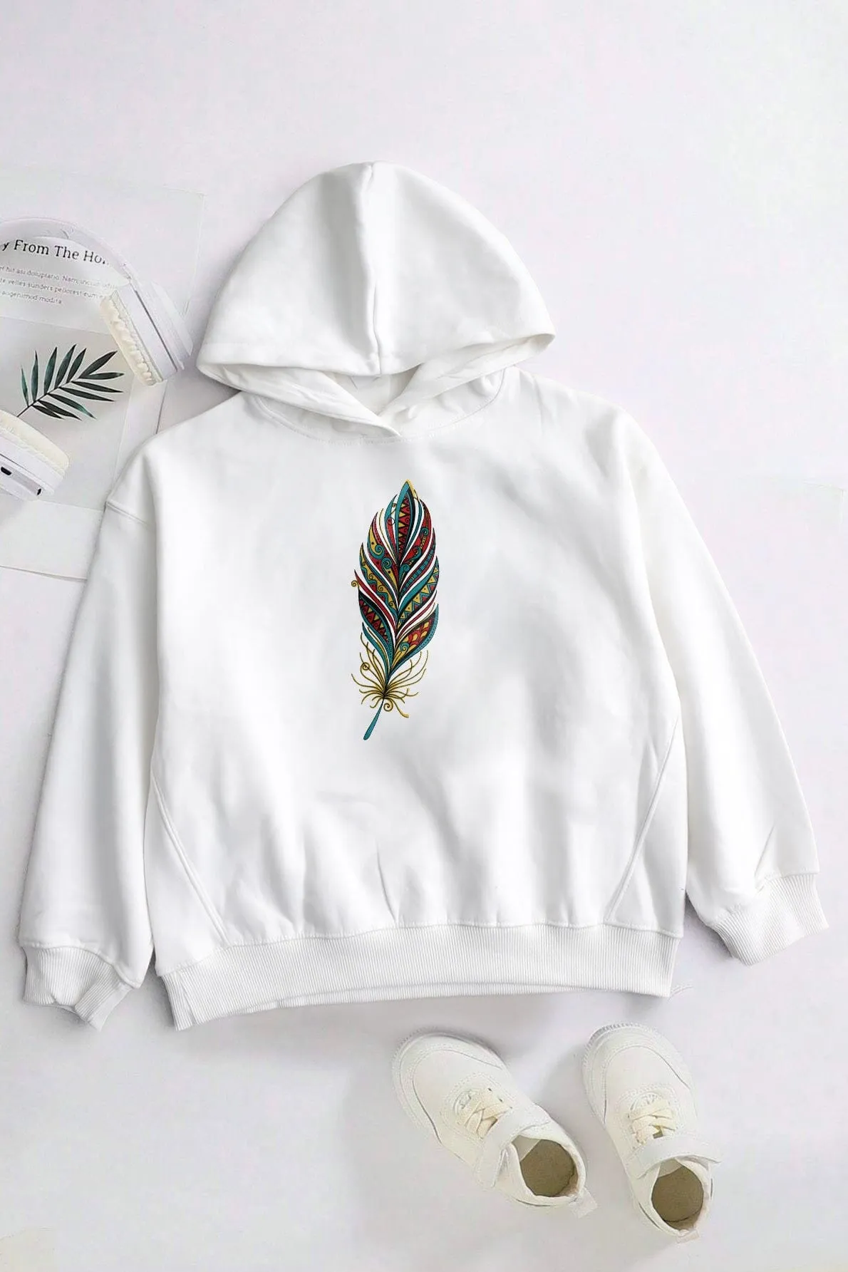 Code Girl's Feather Printed Fleece Pullover Hoodie