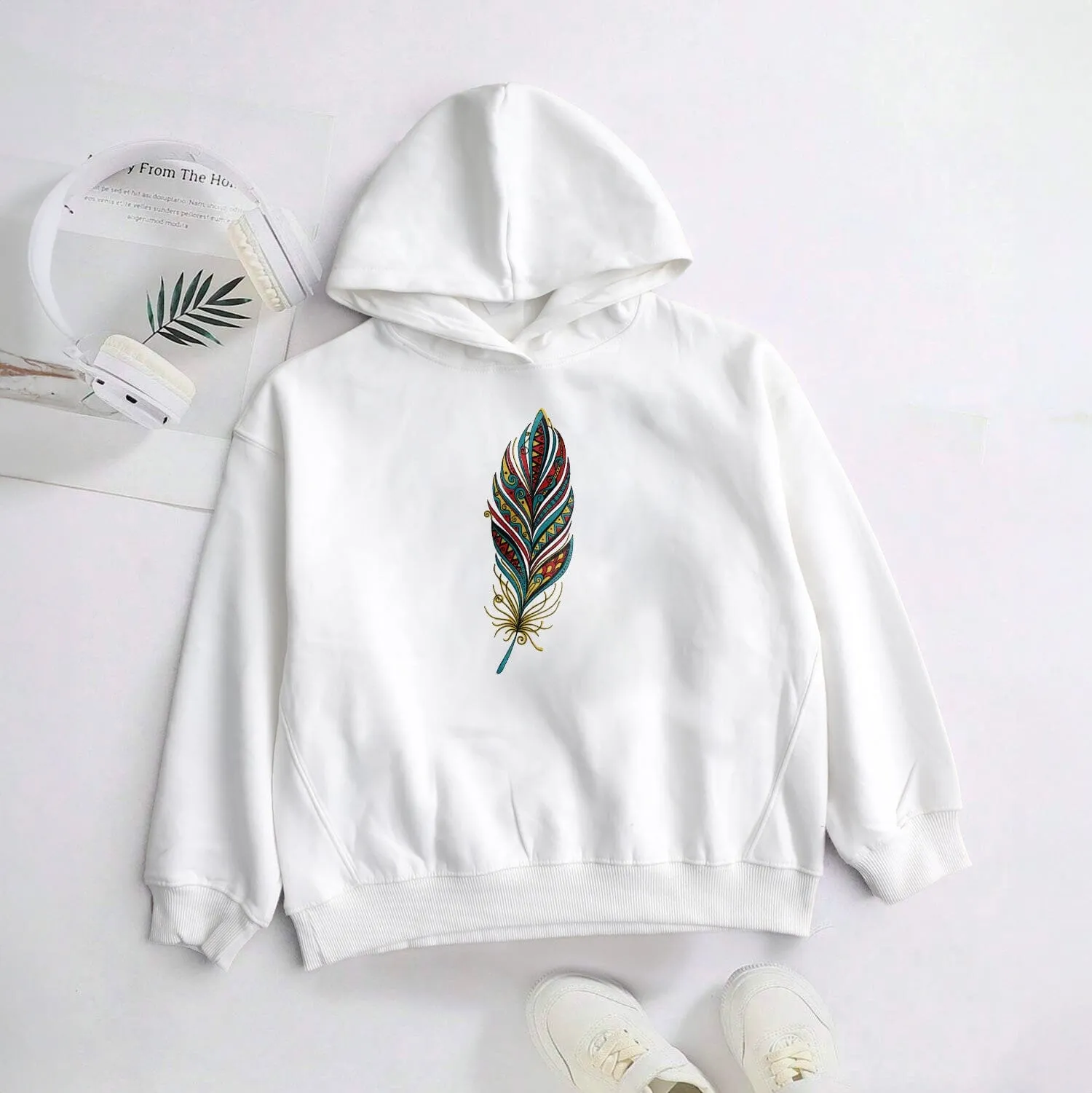 Code Girl's Feather Printed Fleece Pullover Hoodie