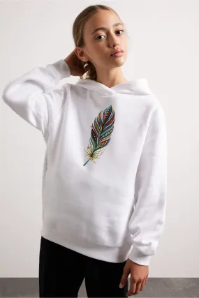 Code Girl's Feather Printed Fleece Pullover Hoodie