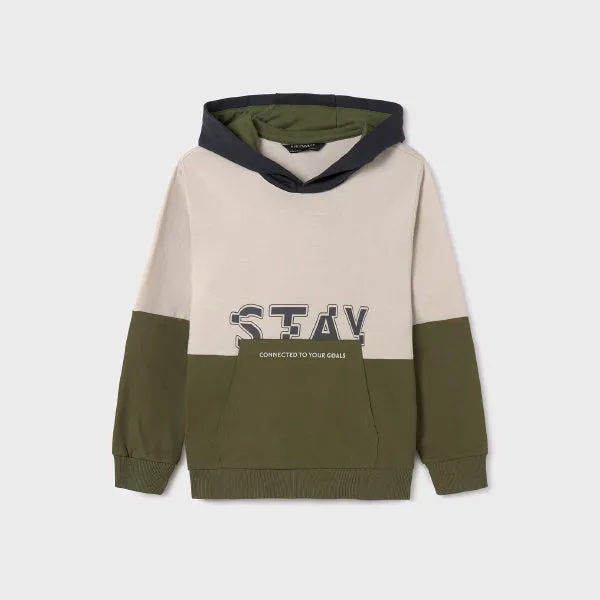 CREAM AND ARMY GREEN LONG SLEEVE BOYS PULLOVER HOODIE