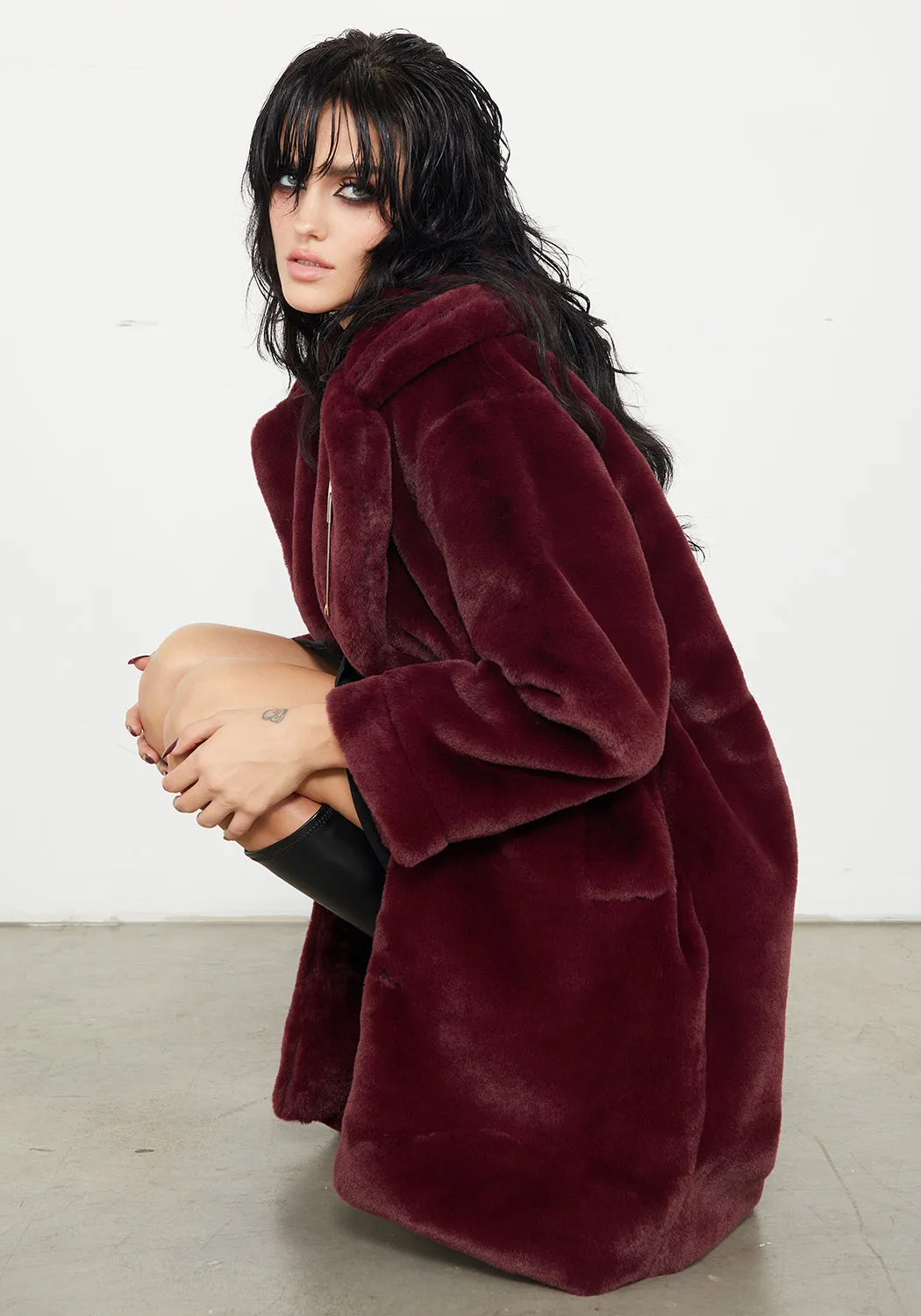 Creature Oversized Fur Coat - Plum