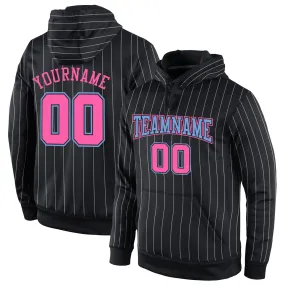 Custom Stitched Black White Pinstripe Pink-Light Blue Sports Pullover Sweatshirt Hoodie