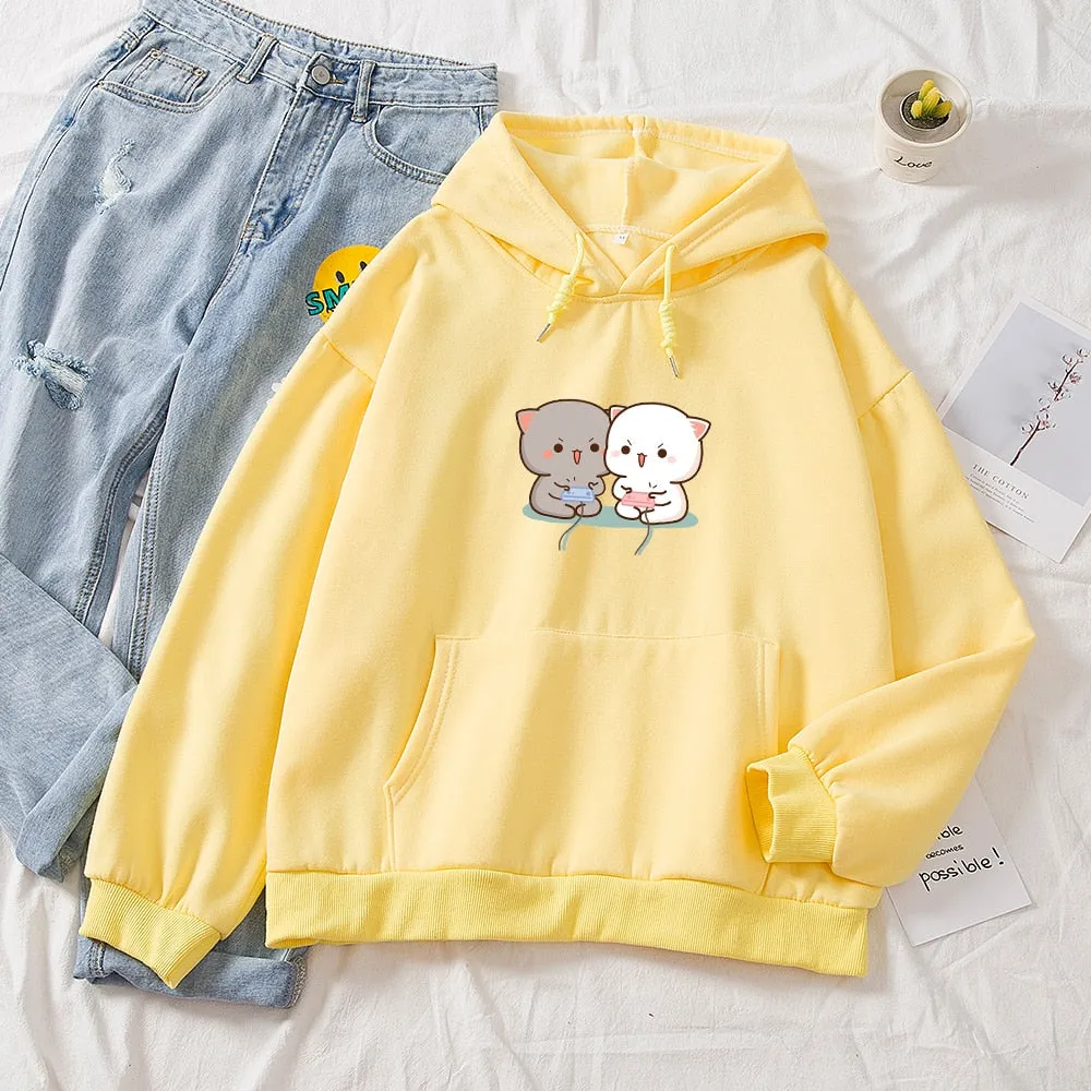 Cute Milk Bear Thicken Printed Pullover Hoodies for Women