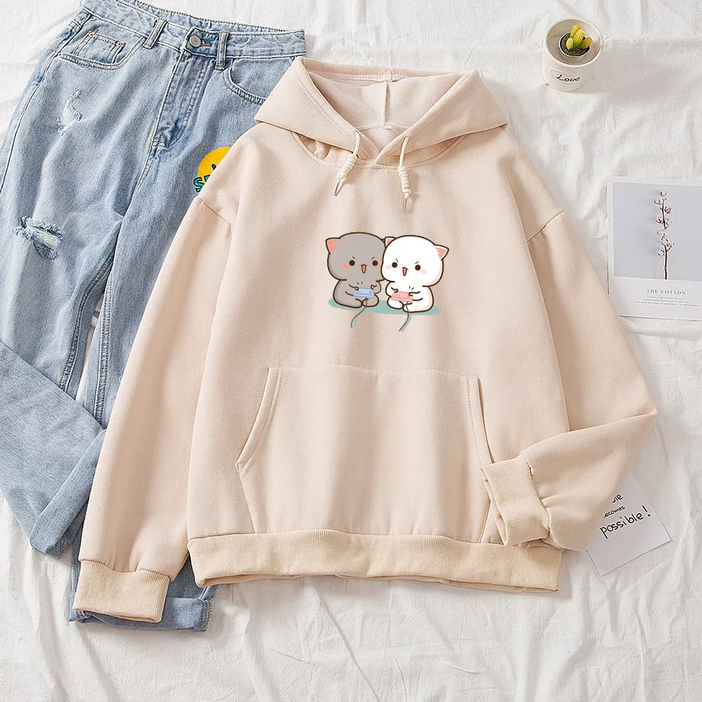 Cute Milk Bear Thicken Printed Pullover Hoodies for Women